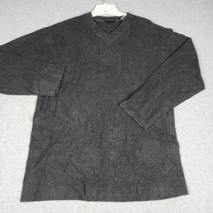 George Sweater Mens Large Black Long Sleeve Cotton Relaxed Fit V-Neck Pullover